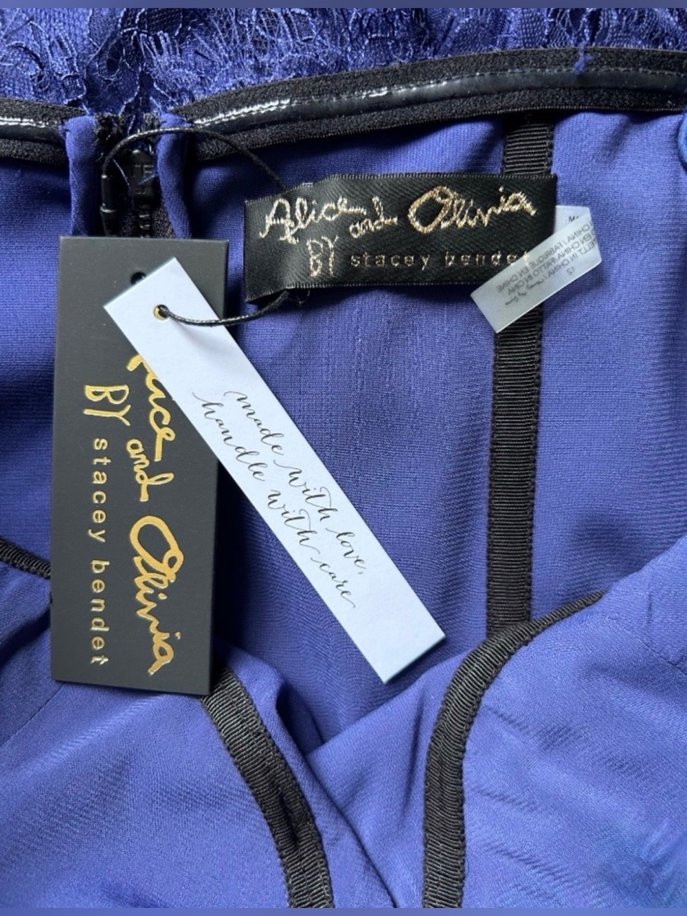 Alice + Olivia Milla Lace Maxi Dress - Blue Lace and Black Velvet Evening Dress - Picture 9 of 11